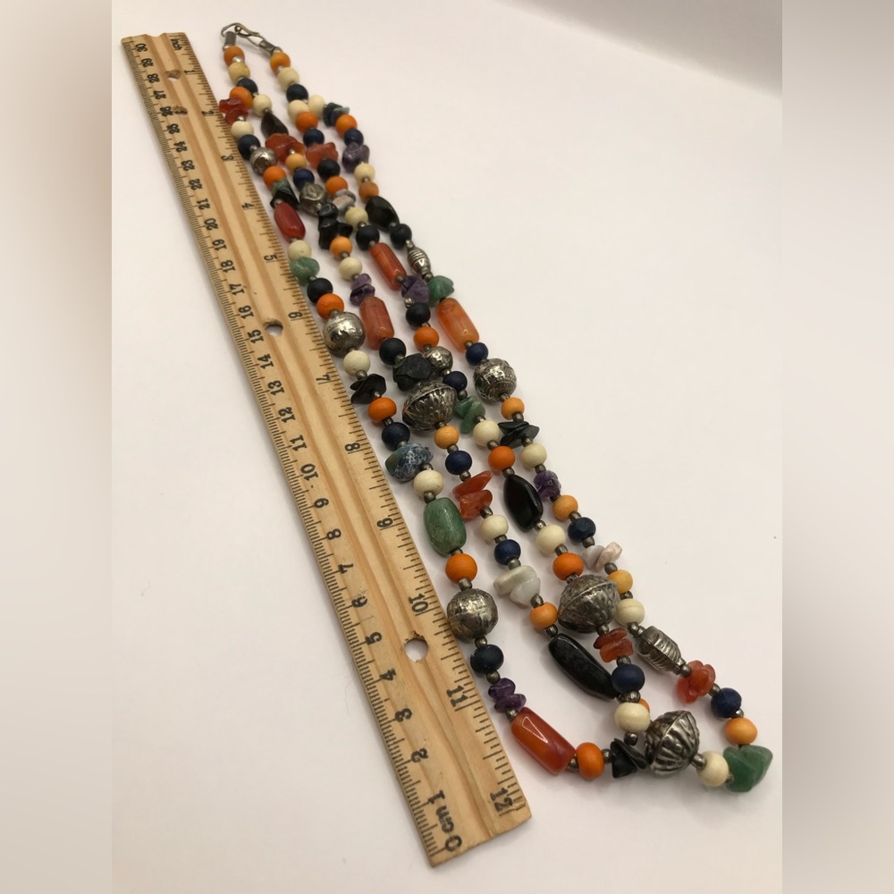 Double Strand Multicolor Semi Precious Beaded Necklace - Picture 11 of 13